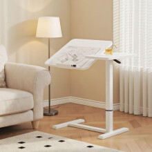 Adjustable Overbed Table with Wheels, Tilting Laptop Bed Desk for Reading and Eating, White