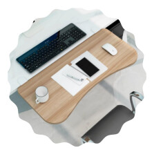 Clamp On Keyboard Tray 25 Inch Foldable Desk Extender with Ergonomic Armrest and Walnut Finish