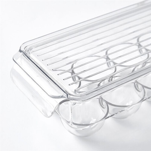 Clear Plastic Egg Holder - 14 Egg Tray Holder - Free Fridge Organizer with Lid, Refrigerator Storage Container 2