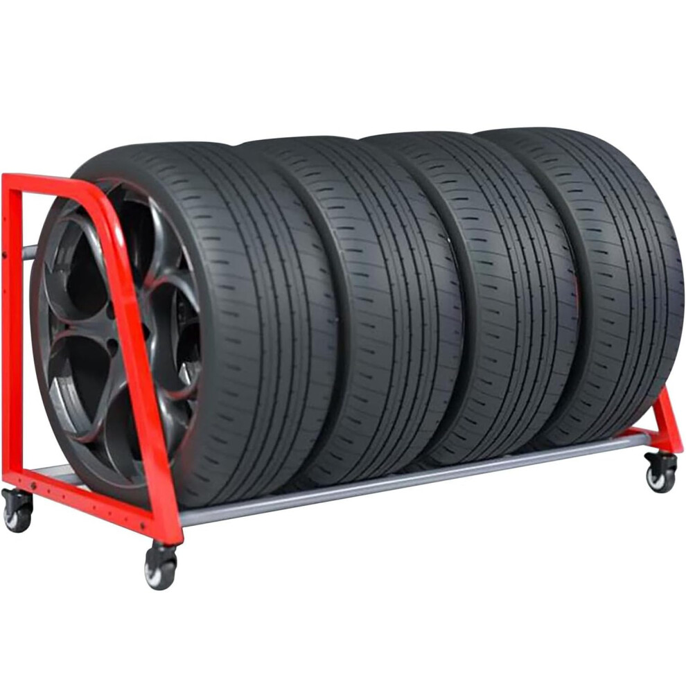 Wall Mount Tire Rack With Rolling Wheels, Spacesaving Garage Tire Storage For Suv, Organizer Red 9771547100690