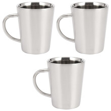 3X 340 Ml Stainless Steel Copper Plated Coffee Cup Double Layers 304 High Temperature Resistance Milk Tea Mug Silver