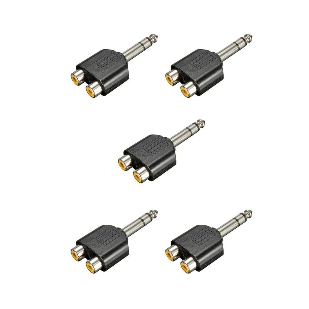 5Pcs 6.35Mm 1/4 Inch Male Stereo To 2 Dual Rca Female Y Splitter Audio Adapter Converter Black 6032455365926