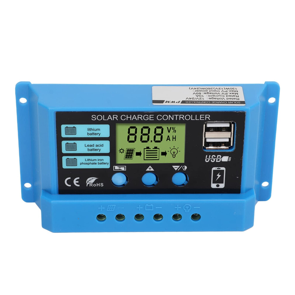 10A Solar Charge Controller 12V 24V Solar Panel Regulator With Adjustable Lcd And Dual Usb For Smart Home And OffâGrid Lighting 9092120846119