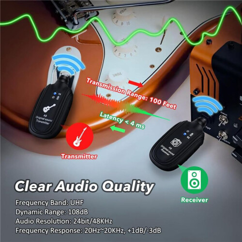 2X A8 Trådlöst Gitarrsystem Uppladdningsbart UHF-Ljud Trådlös Sändarmottagare för Gitarrbas Violintangentbord 2