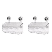 2PCS Rotating Suction Cup Storage Rack Bathroom Non Perforated Wall Mounted Organizing and Storage Box Transparent,L