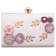 2X Fashion Women Leather Evening Bag Dinner Party Lady Wedding Flower Clutch Purse(White)