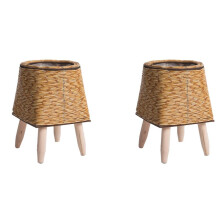 2X Vintage Imitation Rotin Tissé Étagère à Fleurs Jardinières Panier de Rangement Fait à la Main avec Pieds en Bois Support de Pot de Plante,C