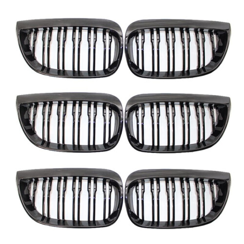 3 Pair Front Kidney Double  Grille Sport Grill Replacement for- E81 E87 E88 1 Series 2004-2007 GLOSS BLACK