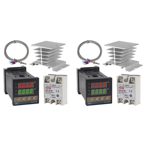 2X PID-Temperature Controller REX-C100 Thermostat Kit High Voltage 100ACV to 240ACV+SSR Relay 40DA+ K Probe