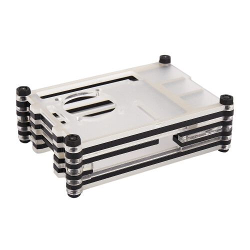 2X Cover Nel Acrilico Trasparente / Trasparente E Nero per Raspberry Pi 4 Modello B, con Ventola di Raffreddamento per Raspberry Pi 4B 1