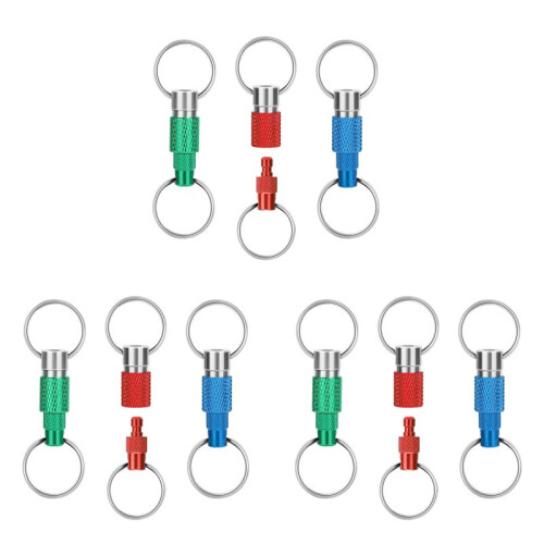 9pcs Quick Release Detachable Keychain, Double Rings Pull Apart Keychain, Spring Split Snap Seperate Keychain