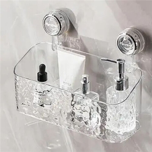 2PCS Rotating Suction Cup Storage Rack Bathroom Non Perforated Wall Mounted Organizing and Storage Box Transparent,L 2