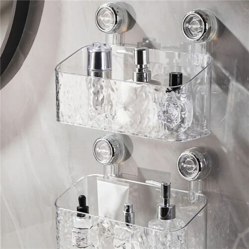 2PCS Rotating Suction Cup Storage Rack Bathroom Non Perforated Wall Mounted Organizing and Storage Box Transparent,L 2