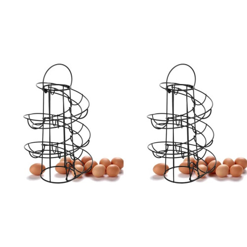 2X Kitchen Egg Rack, Spiral Egg Basket, Iron Practical Egg Storage Rack, Storage Rack Black