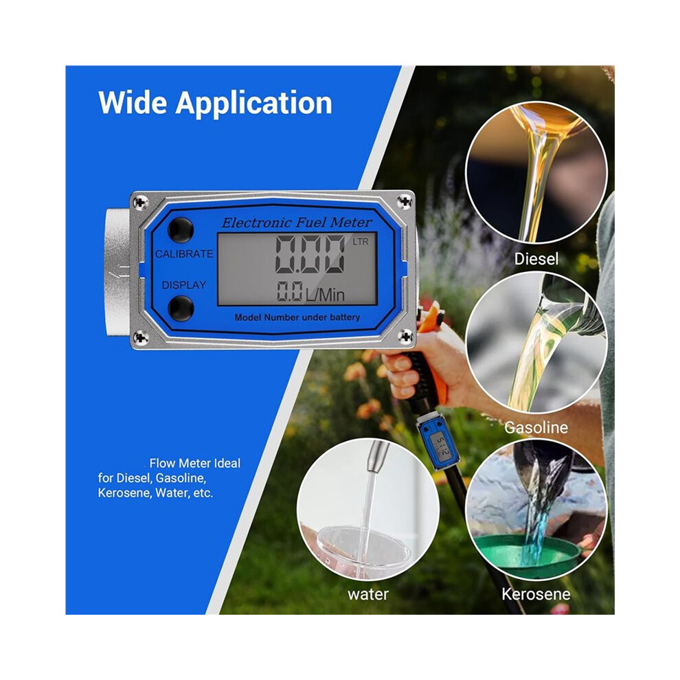 3 Set 1 Inch Fuel Flow Meter With 3/4 Inch Adapters, Digital Turbine Flow Meter 2.5-31 Gpm Inline Npt Thread 6033003440416