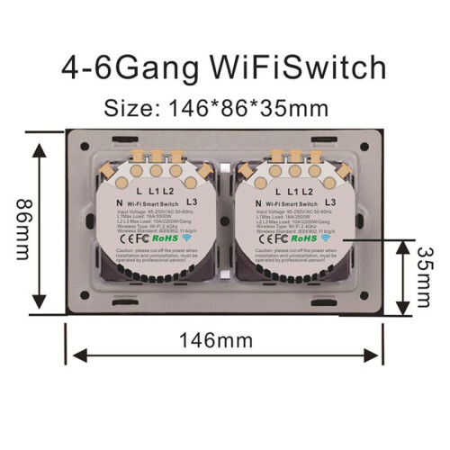 2X Wifi  Wall Light  10A Glass Touch Panel Wireless Interuptor 4 Gang Wireless Remote Control (White) 2