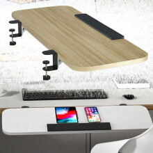Foldable Keyboard Tray Desk Extender with CClamp, Ergonomic Wooden Platform 80x24 cm