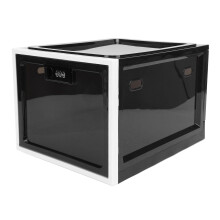 Lockable Storage Box with 3Digit Code Clear Plastic Cabinet for Fridge Food and Phones Black and White Frame