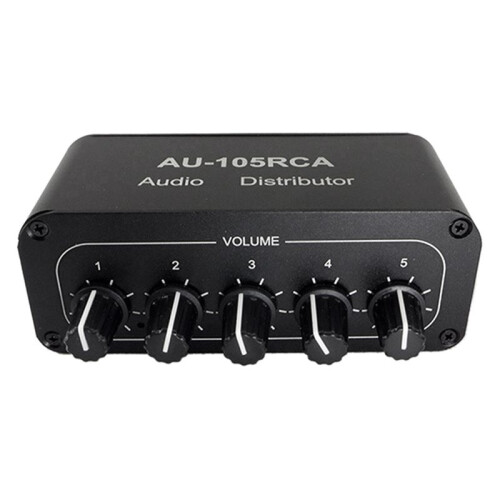 2X 5CH Audio Distributor Stereo Audio Mixer 1 Input 5 Output RCA Splitter for Power Amplifier Active Audio 1