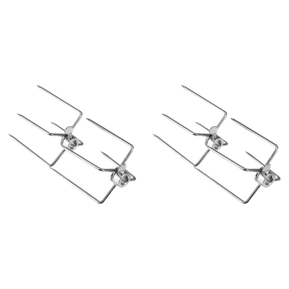 4Pcs Bbq Rotisserie Meat Forks Clamp Grill Meatpicks Stainless Steel Barbecue Skewer 6034214881043