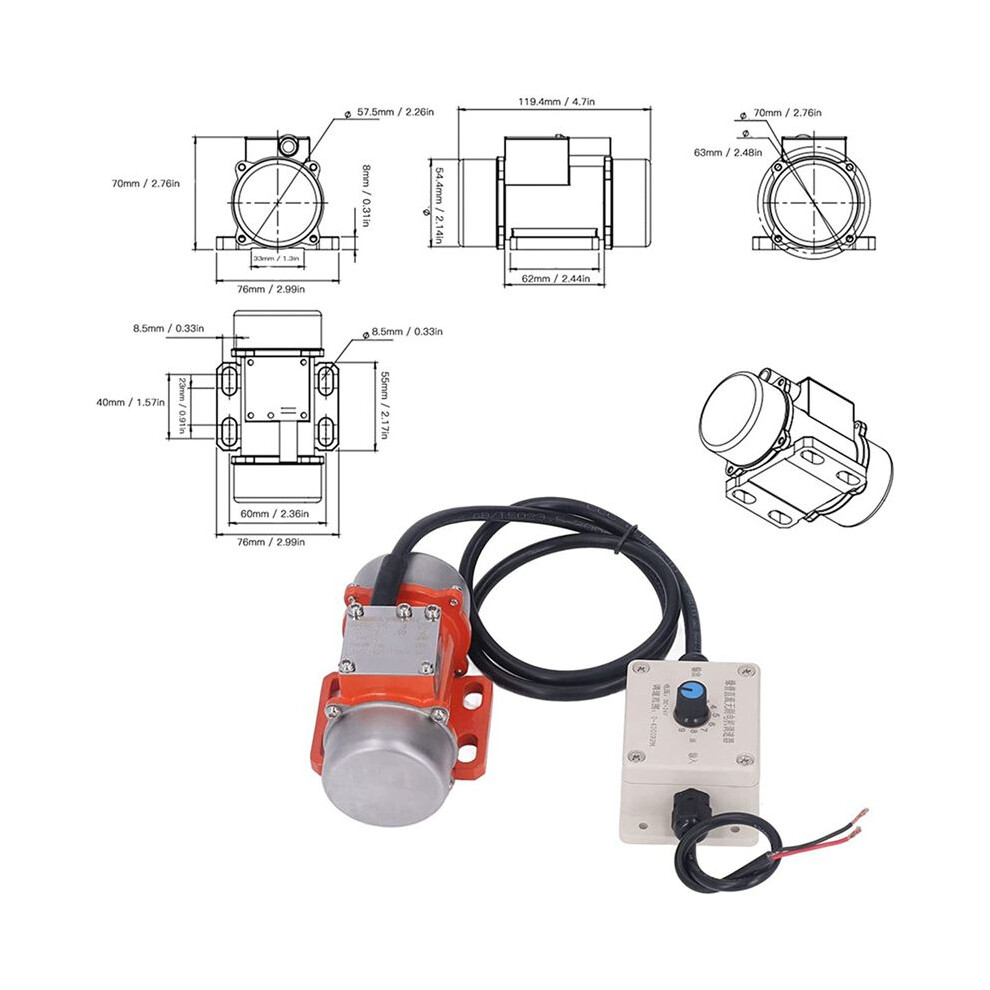 2X 30W Concrete Vibrator, 4000RPM Electric Vibrating Motor with Speed ...
