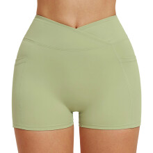 Women Athletic Gym Shorts Breathable Quick Dry-green bean p L