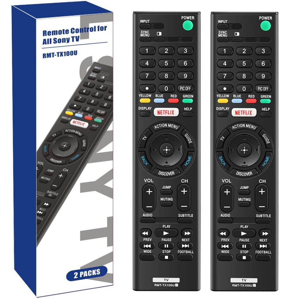Remote Replacement For Sony Tv Rmttx100u For Bravia Xbr Kdl Models With Netflix Button 2 Pack 9330225045687