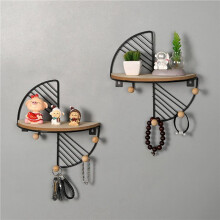 4X Fan Shape Floating Shelves Metal Wall Decor,Wood Wall Mounted Storage Shelf Home Decorations Art
