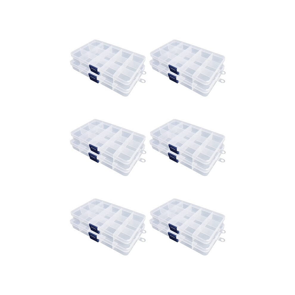Semoic Plastic Organizer Box, 12 Pack Clear Bead Organizer For Jewelry Tackle Earring Beads(15 Grids)