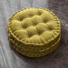 Large Round Floor Pillows Set of 2, Thick Comfort Meditation Cushions for Yoga and Tatami Seating, Yellow Green