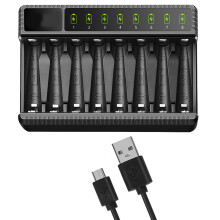 8 Bay AA Battery Charger with LCD Display, Fast USB C Smart Charger for NiMH NiCD Rechargeable Batteries