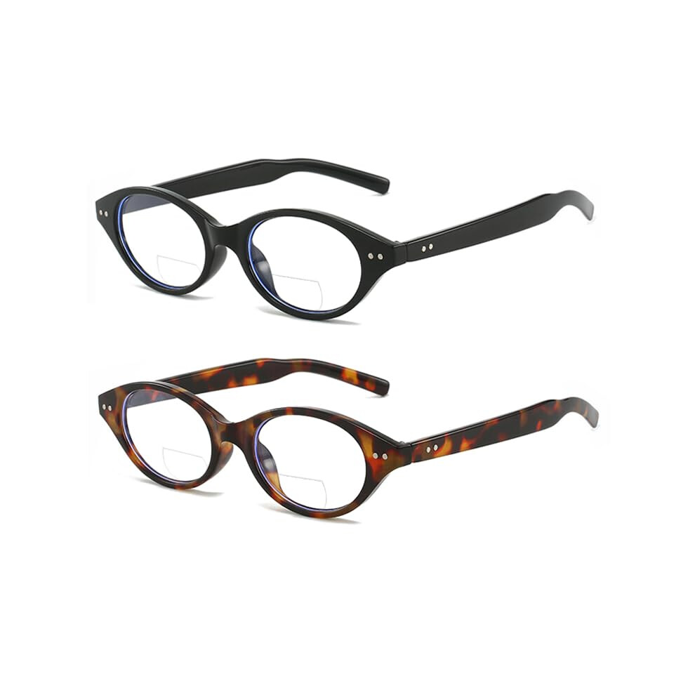 Blue/Light/Black Vintage Oval 2.0X Magnifying Reading Glasses For Women With Protection Demi 2Pcs