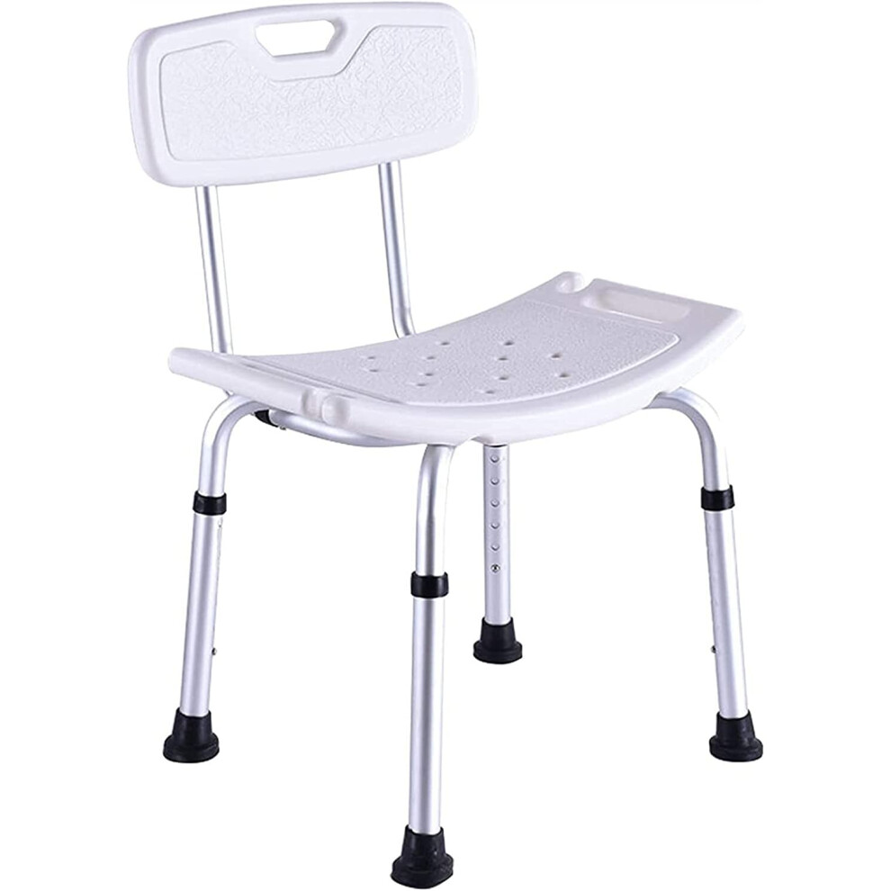 White Shower Chair For Elderly Adjustable Height Bath Seat With Ergonomic Backrest 51Cm Stool