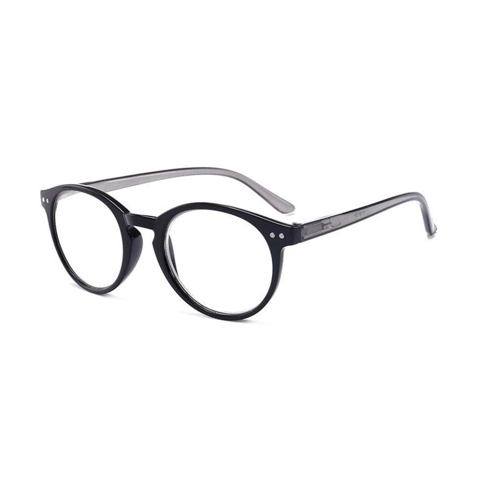 Black/Gray Round Reading Glasses 1.0 Anti Glare Computer Readers With Spring Hinges For Eyestrain Relief