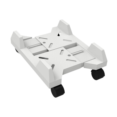 Adjustable Computer Tower Stand with Wheels Under Desk White CPU Holder for SpaceSaving and Smooth Mobility 1