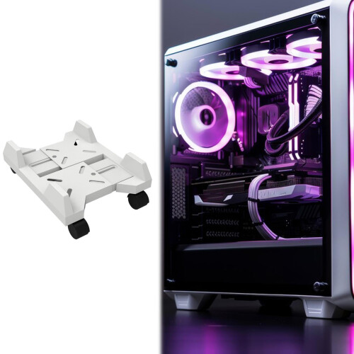 Adjustable Computer Tower Stand with Wheels Under Desk White CPU Holder for SpaceSaving and Smooth Mobility 2