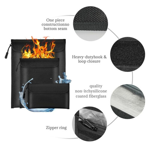 Fireproof Waterproof Document Bag 2000-3Pack Fireproof Bags for Cash/Documents with Locking Zipper,Waterproof Money Bag 2