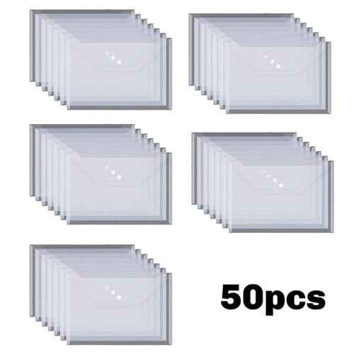50PCS Transparent Waterproof Envelope Folder with Buttons, A4 Size, Thickened Plastic Material for School Office 2