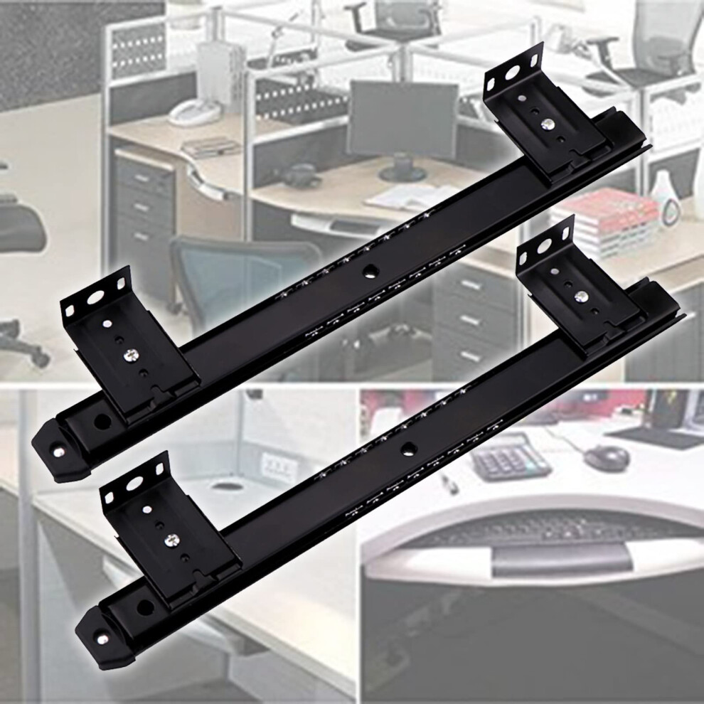 2 Pcs Heavy Duty Keyboard Drawer Slides 350Mm With Adjustable Height Bracket And Smooth Ball Bearing Rails Black Under Desk Installation 9092120851137