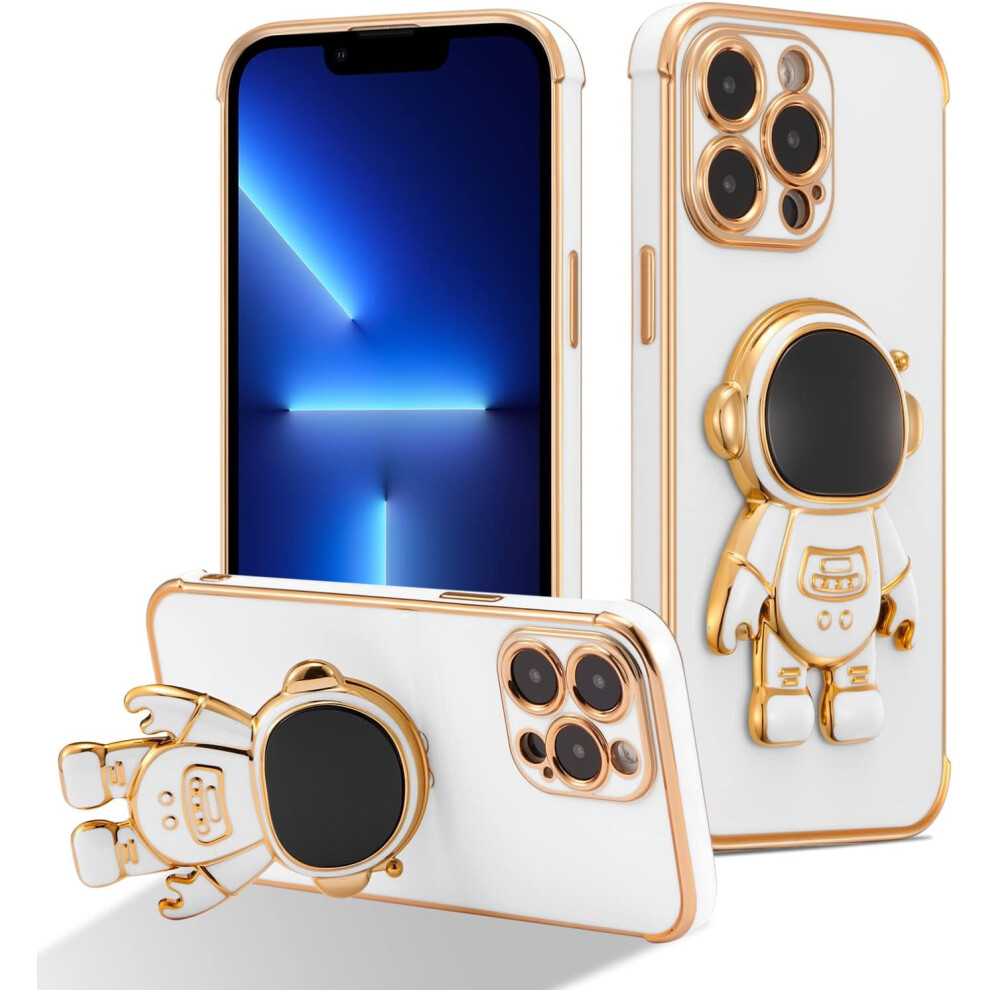 Cute 6D Astronaut Phone Case For Compatible With Iphone 15 Pro Max Â Slim, Shockproof, Electroplated, Stand, White 9365509643358
