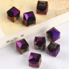 10pcs 14mm Cube Faceted Crystal Glass Loose Spacer Beads for Jewelry Making-Metal Purple