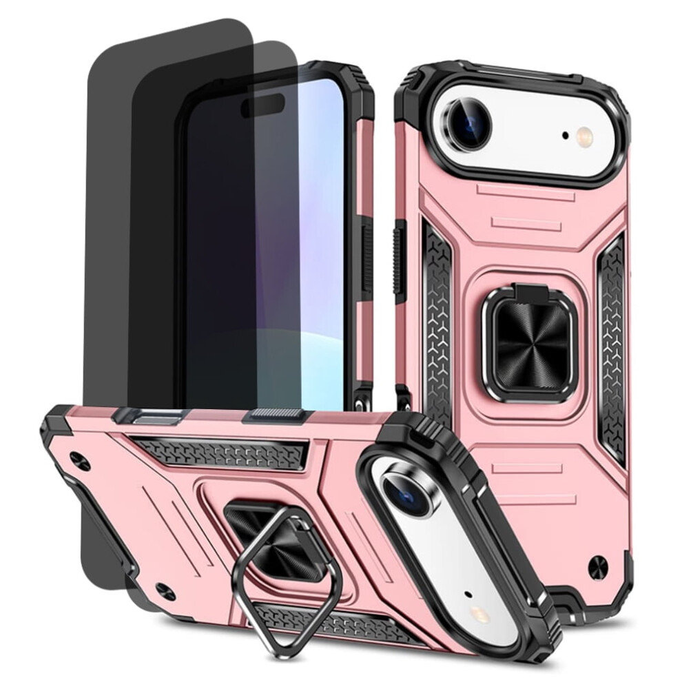 Iphone 17 Case With 2-Pack Privacy Screen Protectors, Dual-Layer Rugged Shockproof, 360 Rotating Stand & Car Mount, Pink 9365509646403
