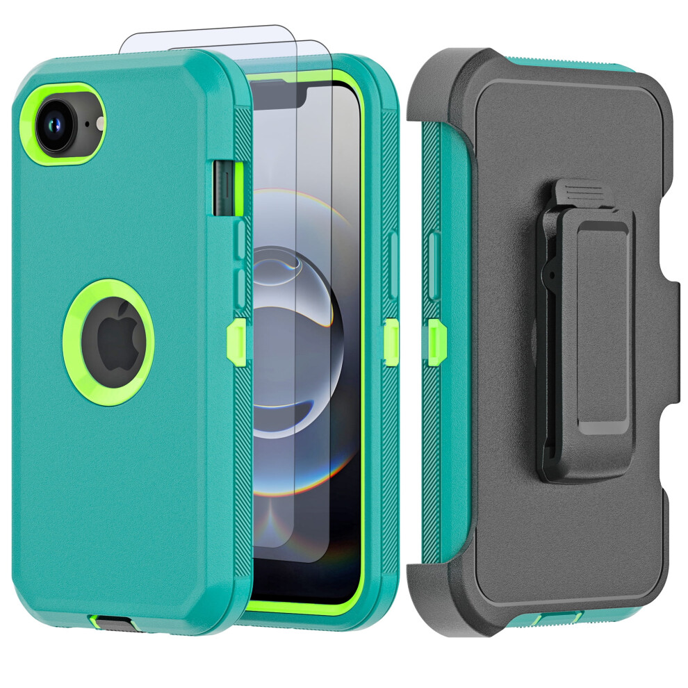 Iphone 16E & Se4 Case With Belt Clip, Kickstand + 2 Screen Protectors Â Shockproof, Drop-Proof, Outdoor & Daily Use Â Blue + Green Blue,Green 9365509645017