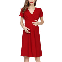 FFENYAN Plus Size Women's Summer Loose Short Sleeve Nursing Dress, V-Neck Solid Maternity Dress for Daily & Elegant Occasions
