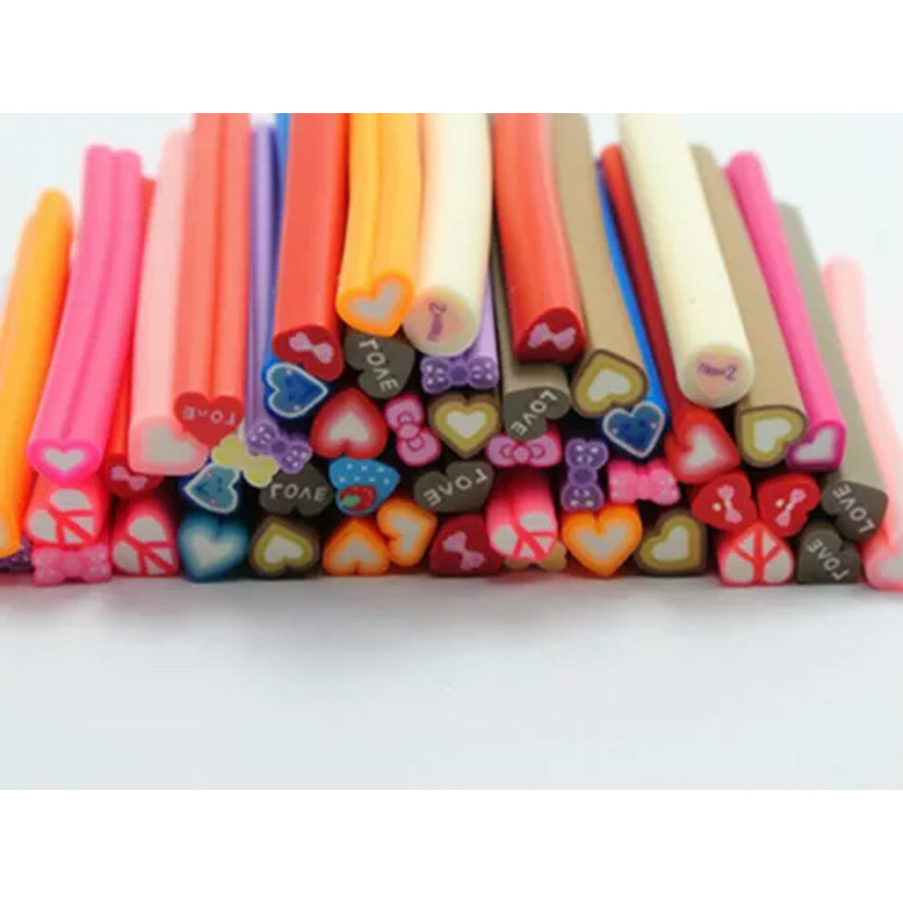 20pcs Cane DIY Polymer Clay Slice Rods Sticker 5X50mm Various for Nail Art Tips-7# Love Heart