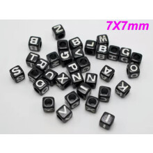 200 Assorted Alphabet Letter Acrylic Cube Pony Beads 7X7mm Jewelry Kids Craft-5-2# Black with White Color