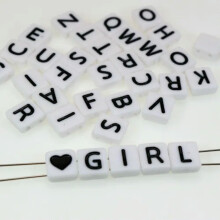 200 Assorted Alphabet Letter Double Hole Square Acrylic Beads 8mm Jewelry Craft-1# White with Black