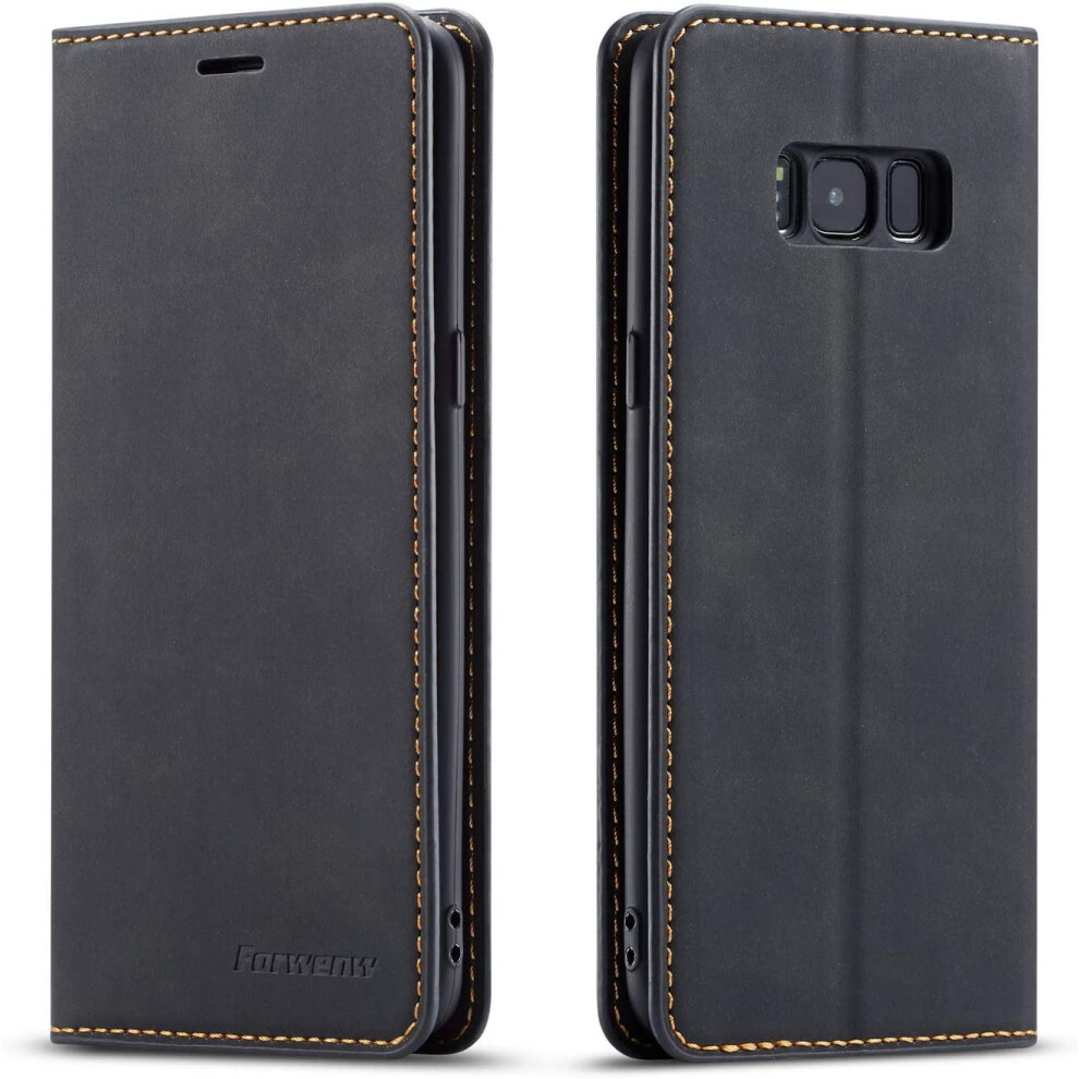 Pu Leather Flip Case For Galaxy S8 Plus, Wallet Cover With Kickstand, Card Slot, Closure - Black 9365509645598