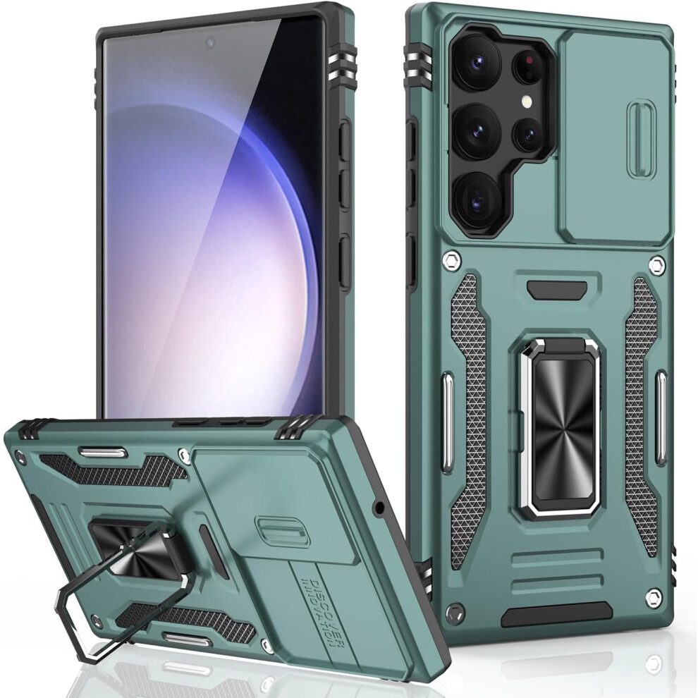 Samsung Galaxy S24 Ultra Case – Pine Military-Grade Shockproof, Sliding Lens Cover & Strong Magnetic Kickstand, 6.8" Green 9365509647271