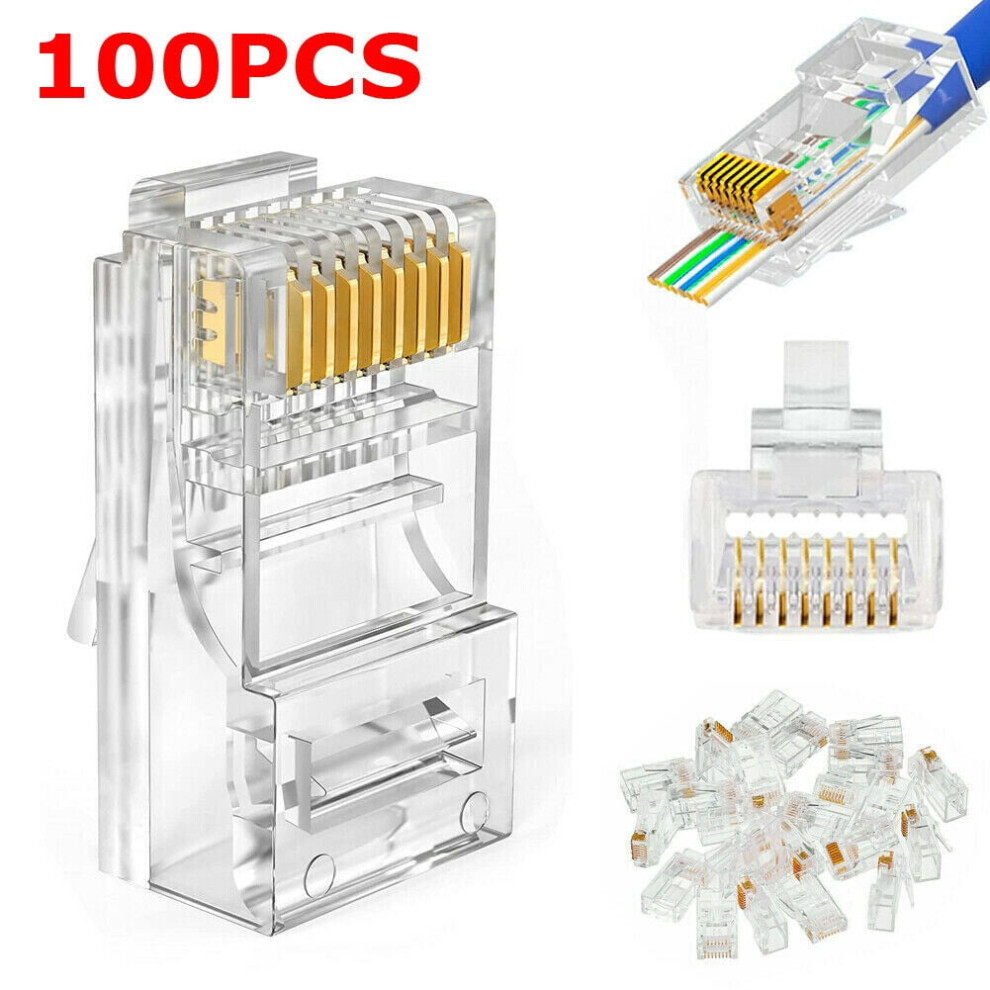 100Pcs Rj45 Pass Through Modular Plug Network Cable Connector End 8P8c Cat6 Cat5 Gold 9365509647257